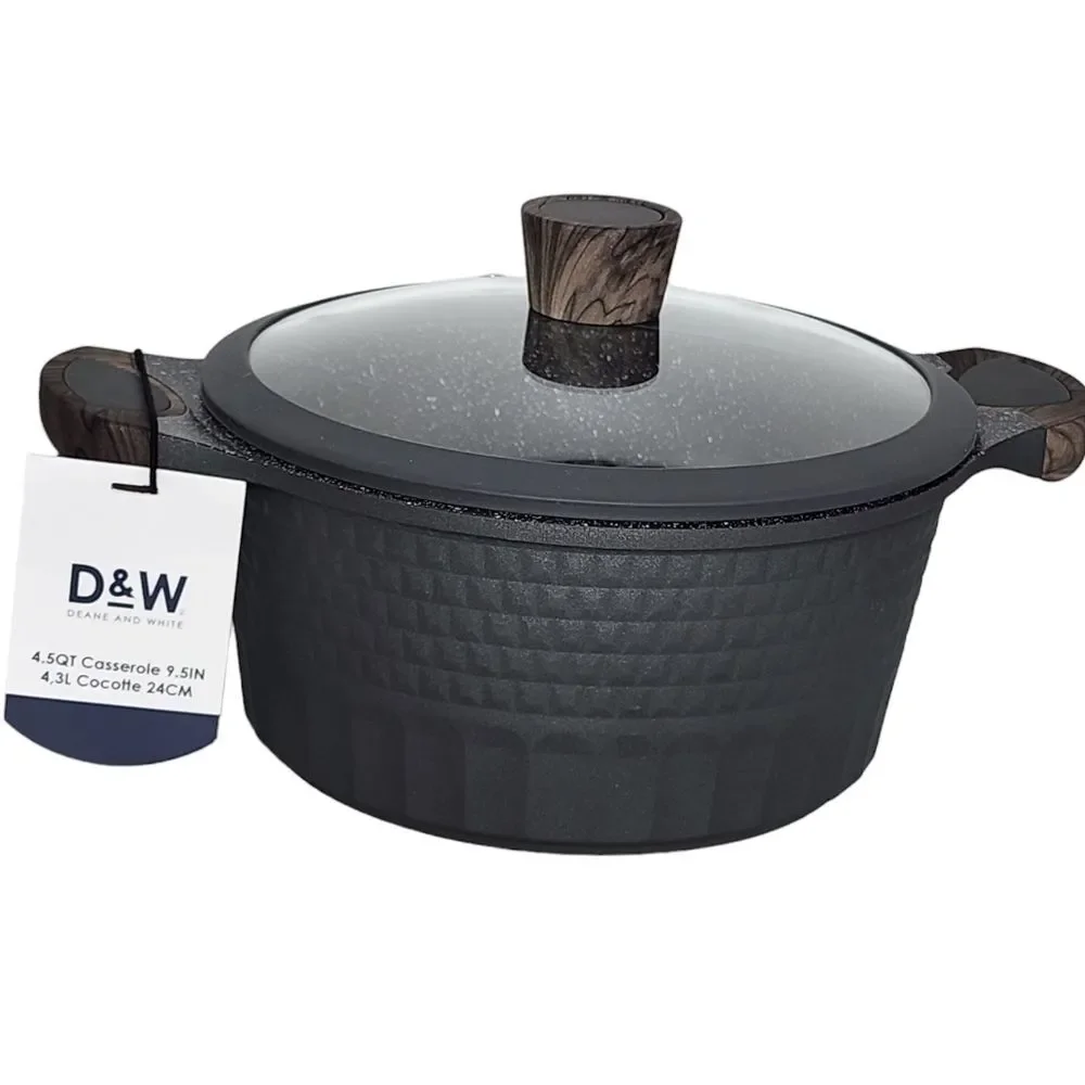 D&W Premium Cookware 9.5in Stock Pot‎ Casserole with Lid Nonstick 4.5QT Charcoal